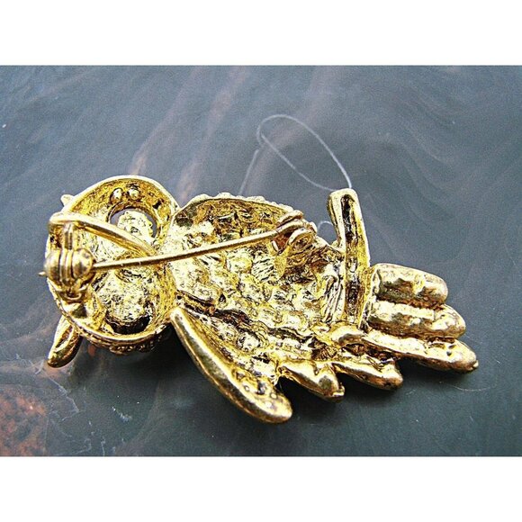 Vintage Mixed Rhinestones Emerald Peridot Owl on a Branch Brooch Gold Tone 2x1" - Picture 5 of 10